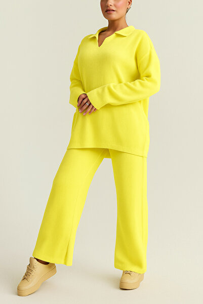 mj style Women's Polo Neck Double Knitwear Set