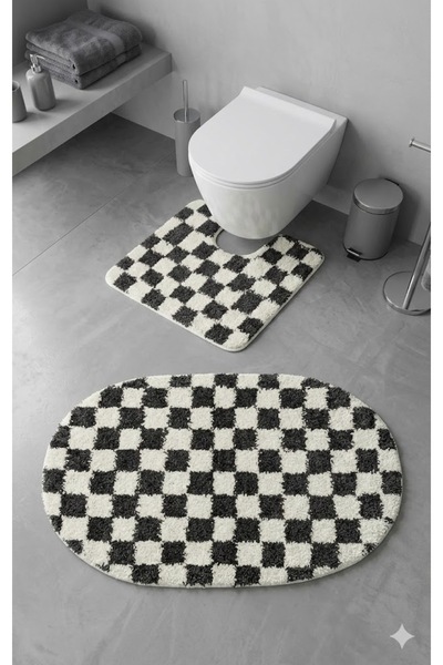 EUROBANO Chess Dama Patterned Latex Non-Slip Base Machine Washable 2-Piece Bo...