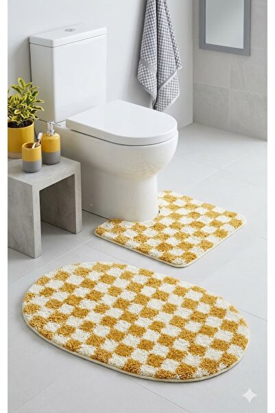 EUROBANO Chess Dama Patterned Latex Non-Slip Base Machine Washable 2-Piece Bo...