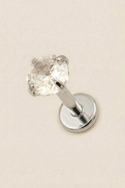 Hetra Gümüş Renkli Cerrahi Çelik 6 mm Taşlı Flatback Tragus Piercing – Helix,...
