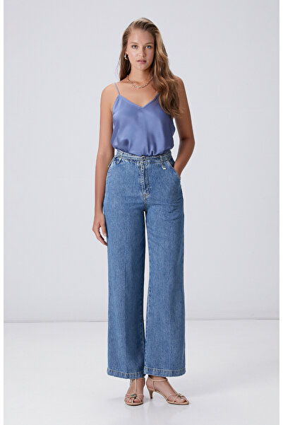 Network İndigo Mavi Wide Straight Tencel Denim Pantolon