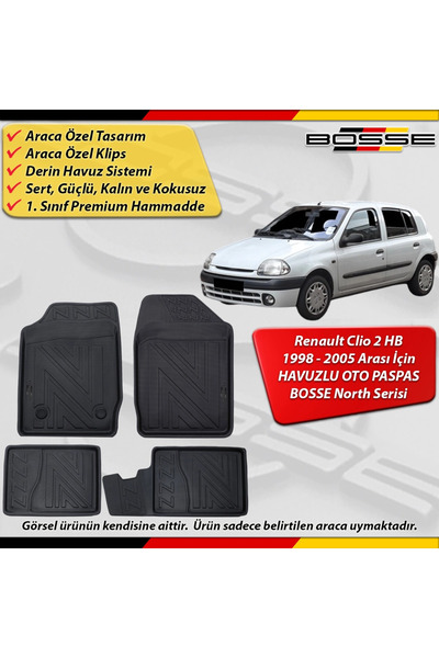 BOSSE North Renault Clio 2 Paspas Araca Özel 1998-2005 Derin Havuzlu 3D Paspa...