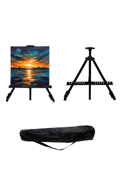 Temel Katlanabilir Metal Tripod Şövale - Ayarlanabilir, Taşıma Çantalı, Siyah