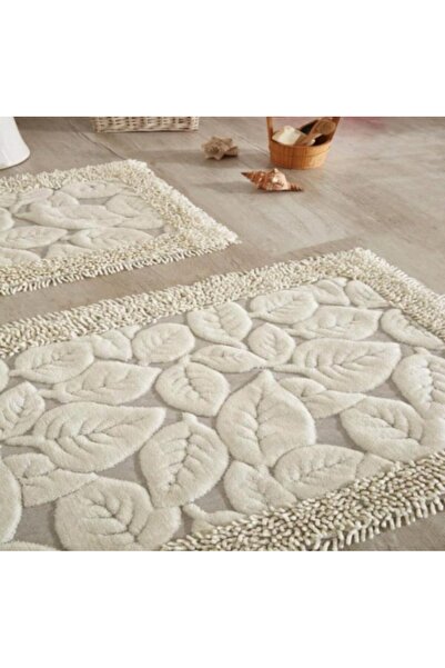 Çapa Home Makarna %100 Pamuk Yaprak Krem 2 Parça Klozet Takımı