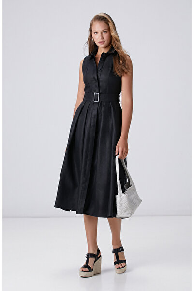 Network Bej Melanj Keten Elbise