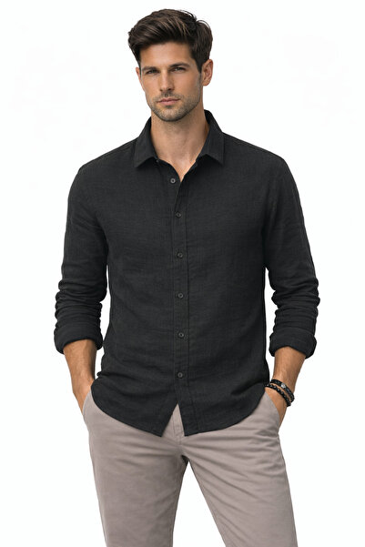 Afri Black Men's Half Oversize Linen Shirt – Relaxed Fit, Breathable Summer F...