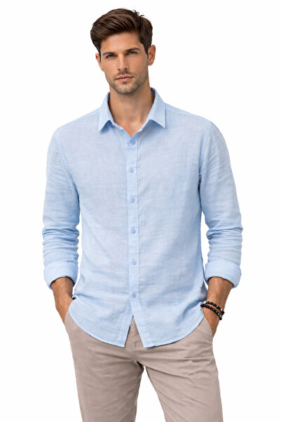 Afri Blue Men's Half Oversize Linen Shirt – Relaxed Fit, Breathable Summer Fa...