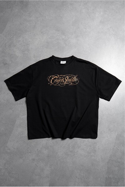 Crupt Studio تي شيرت هيريتيج ليوبارد بلاك بوكسي كروب للرجال