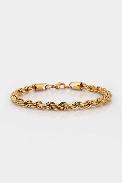 Crupt Studio 6mm X 21cm 316L Steel Rope Chain Gold Tone Men's Bracelet