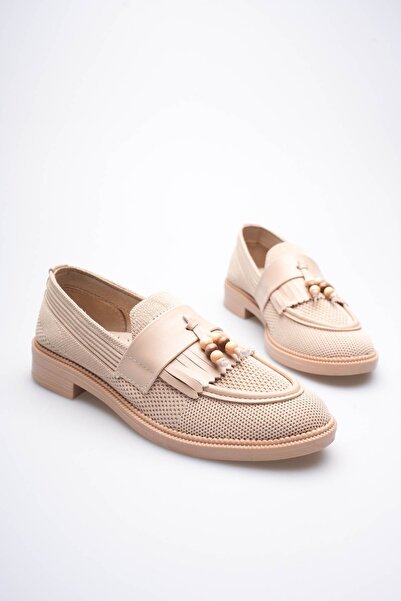 FRESCO SCARFS Women's beige beaded tassel casual low heel shoes tr30ms01b