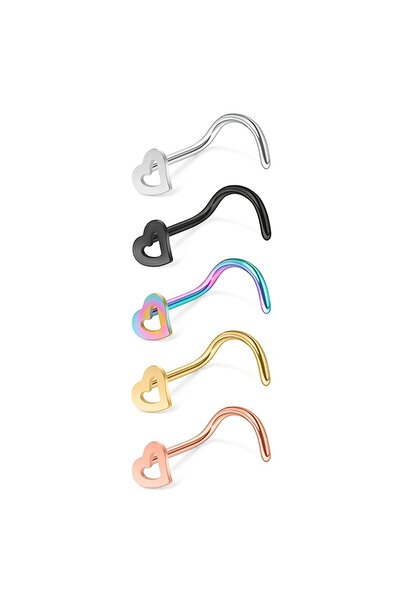 Choice3 20G-0.8mm-0.03in F6-5Pcs-Mix Colors 5pcs Hollow Heart Nose Stud Set f...