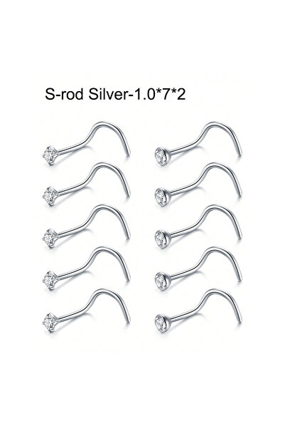 Choice16 1.0x7x2mm 10Pcs Nose Studs Nose Rings for Women 18G 20G L Shaped Cor...