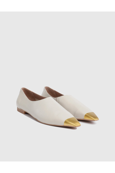 İLVİ Ridge Genuine Leather Beige Women's Loafer Shoes