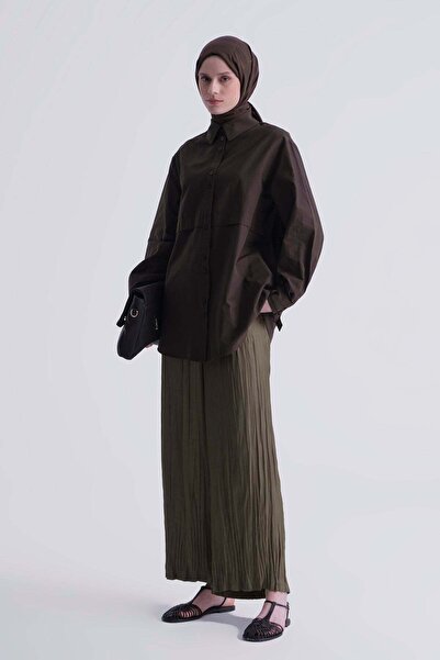 Armine Kırışık Efektli Pantolon Yağ Yeşili