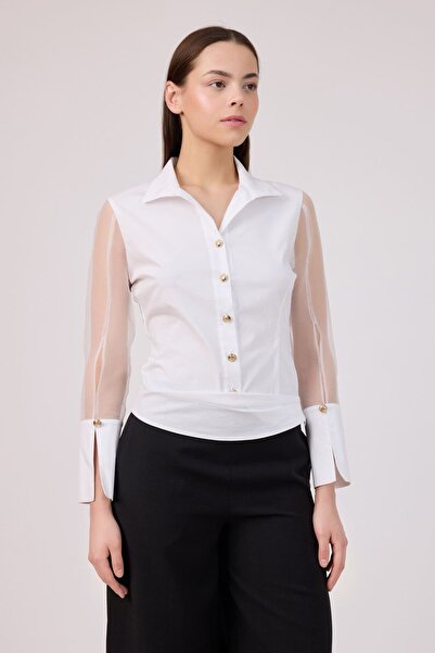 FEVER Organze kollu poplin bluz