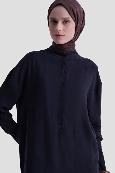 Armine Düğme Detaylı Takım İndigo