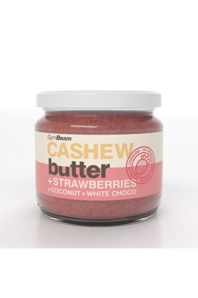 GymBeam Unt de caju cu nucă de cocos, ciocolată albă și căpșuni, 340 g