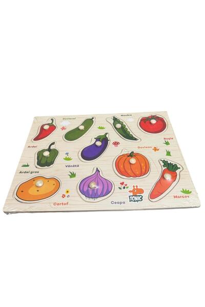 ADIRI SHOP Puzzle din lemn cu butoni – Joc educativ Legume, în limba română, ...