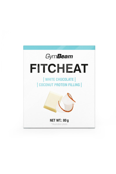 GymBeam Fitcheat Protein Chocolate, 80 g, ciocolată albă cu nucă de cocos