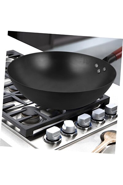 VmaxVision Traditional Iron Wok with Wooden Handle Bottom Cooking Pan for Gas...