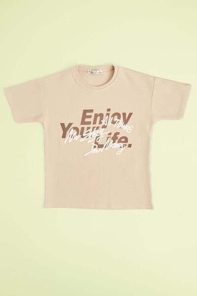 Fulla Moda Tricou pentru băieți din țesătură tip fagure Yazılı cu imprimeu