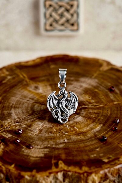 Ebrar Silver Gümüş Ejderha Kolye Ucu Minik 925 Ayar Gümüş Ejder Figürlü Unise...