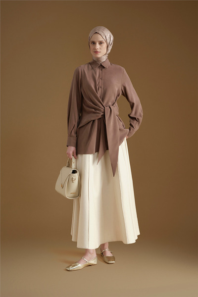 Armine Bağlama Detaylı Tunik Kakao