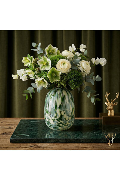 Ada Crafts Luna Cam Dekoratif Vazo – Yeşil Desenli Modern Çiçek Vazosu, Salon...