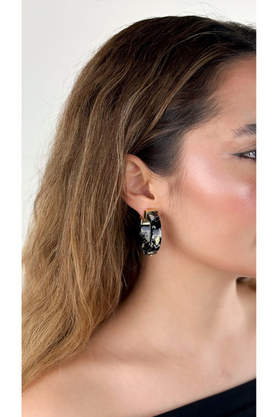 Sacha Accessories Geometric Patterned Black Half Hoop Earrings