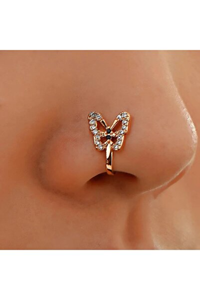 Choice AEH60304 Hallowout Butterfly CZ Stone Non Perferated Nose Clip Gold Co...
