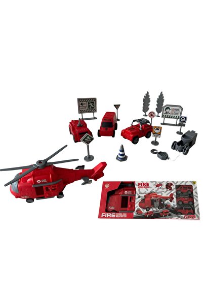 ADIRI SHOP Set pompieri copii cu elicopter și mașinuțe, jucărie interactivă c...