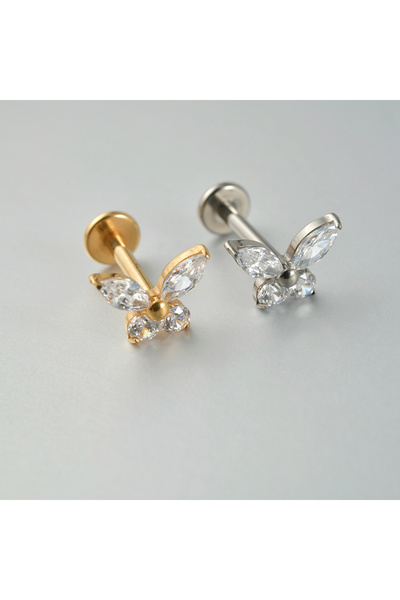 Choice15 Gold 1.2x8mm Style 4 1PC G23 Solid Titanium Zircon Moon Flower Rook ...