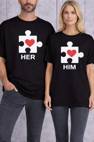 VODEXA Tricou oversize unisex cu imprimeu PUZZLE, 100% bumbac, croială confor...