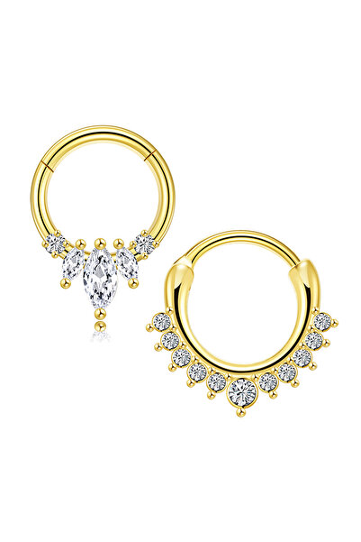 choice2 golden 2Pcs 316L Surgical Steel Zircon Hinged Nose Ring Septum Clicke...