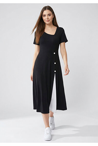 Little Visqon Γυναικείο μίντι φόρεμα σε γραμμή Α από βισκόζη με λεπτομέρεια α...