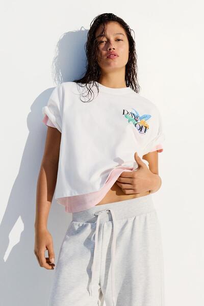 Bershka Oversize kısa kollu baskılı tişört