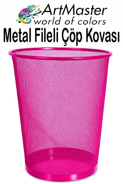 Artmaster Pembe Çöp Kovası Paslanmaz Çelik Fileli 1 Adet Ofis Büro Okul Çöp K...
