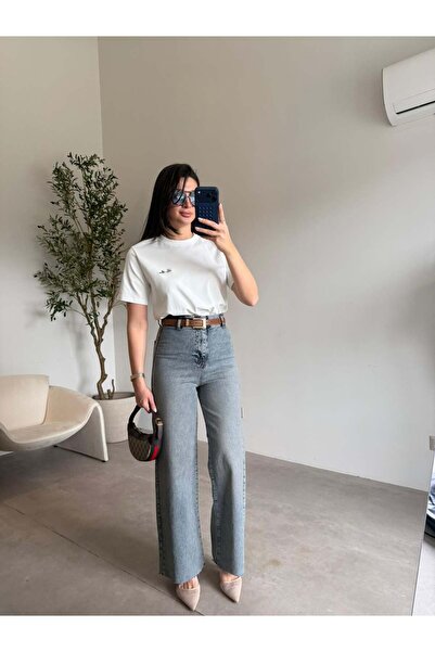 Bade Butik Blugi cu talie ultra înaltă, stil vintage, cu curea.