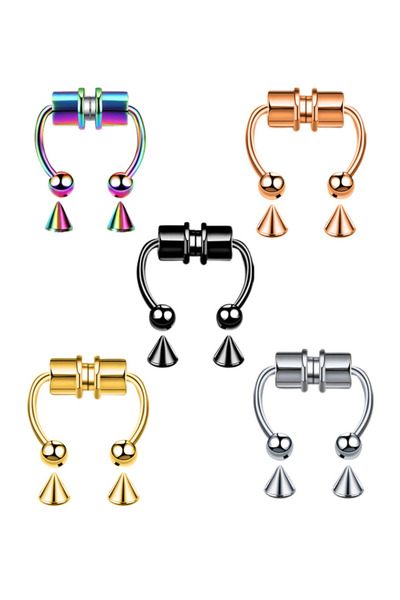 Choice3 5 colors 5 Pcs 2Pcs or 5Pcs Magnet Nose Ring Stainless Steel Horsesho...