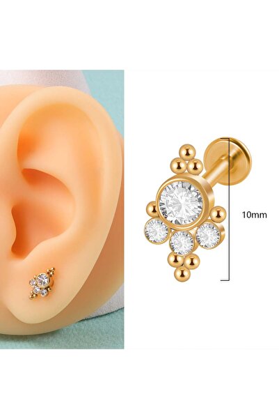 Choice7 1.2X8mm Style H 1PC 316L Surgical Steel 16G Gold Plated Cz Labret Lip...