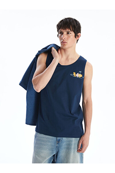 LC Waikiki Navy Blue Crew Neck Printed Men's Undershirt