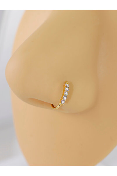 Choice خاتم ذهبي اللون بصف واحد من الزركون الصغير فائق اللمعان مع فتحة مثقوبة...