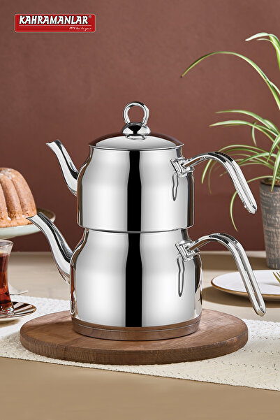 Kahramanlar Lina Mega Size 4 Piece Steel Teapot Set