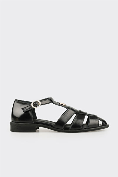 Elle Shoes Siyah Deri Kadın Sandalet