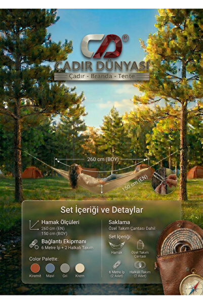 Çadır Dünyası Kamp Ekipmanları Çadır Dünyası Premium Hamak Seti - 150x260 cm ...