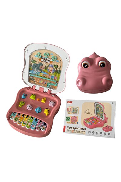 ADIRI SHOP Jucărie educativă tip laptop 2 în 1, model hipopotam Roz, pian muz...