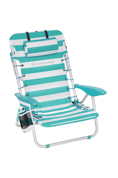 SONGMICS Scaun de plajă portabil cu spătar rabatabil în 4 poziții, cotiere, s...