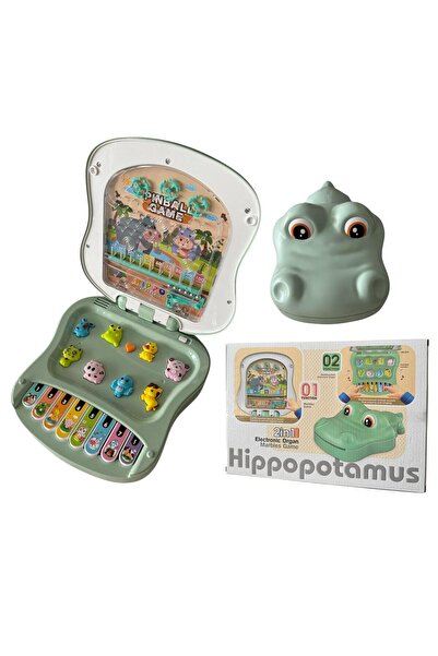 ADIRI SHOP Jucărie educativă tip laptop 2 în 1, model hipopotam Verde, pian m...