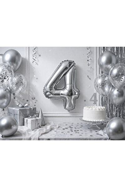 Happyewent Silver 4 Number Foil Balloon (40X100 cm) – Stylish Birthday & Part...
