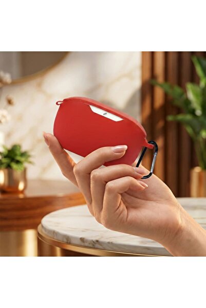 CaseOnn Jbi Vibe Buds 2 Case with Strap Attachment Matte Silicone Red